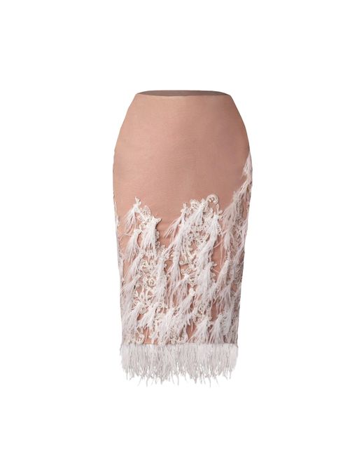 ANITABEL White Hazel Lace And Feather Knee Length Skirt