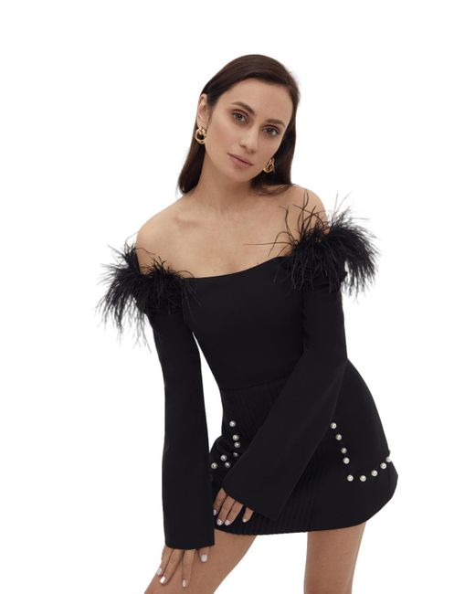 GURANDA Black Buttoned Dress With Feathers