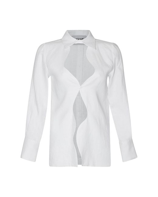 Maet White Katniss Linen Wavy Collared Shirt