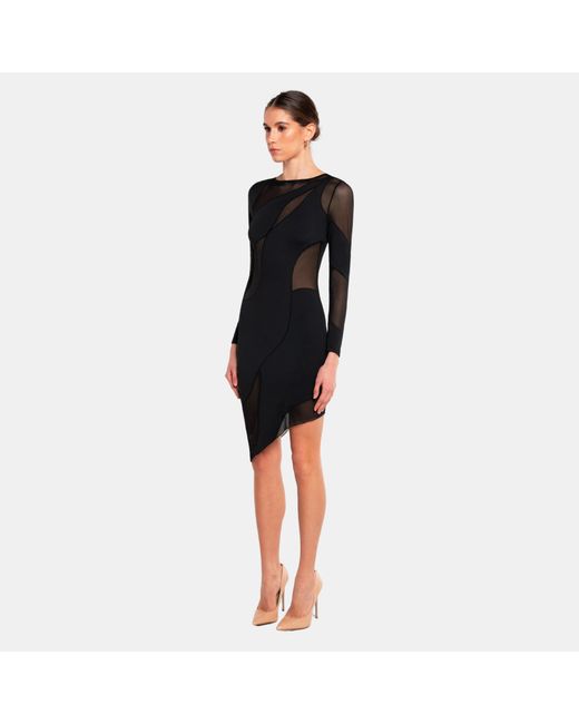 OW Collection Black Spiral Long Sleeve Dress