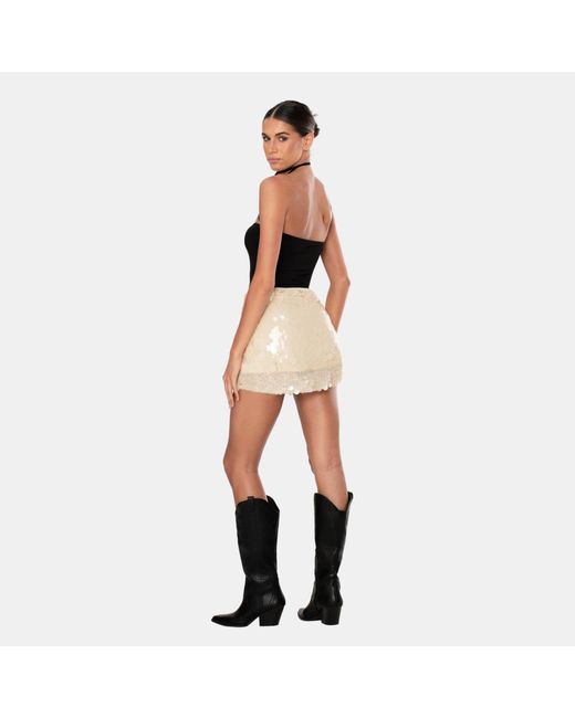 OW Collection Natural Pluto Sequin Mini Skirt