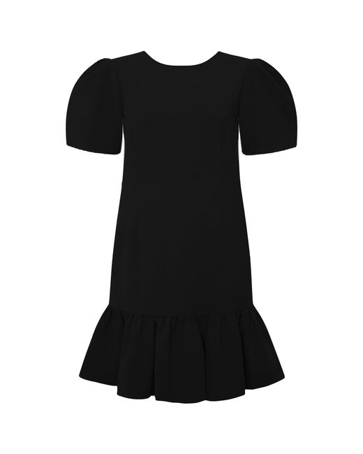 Femponiq Black Pleated Shoulder Peplum Hem Cady Dress ()