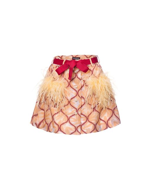 Andreeva Pink Peach Skirt With Feathers Details