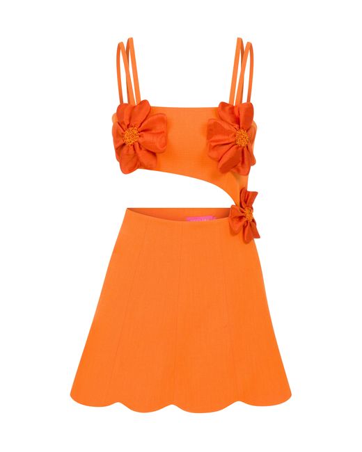 Declara Orange Amaryllis Floral Dress