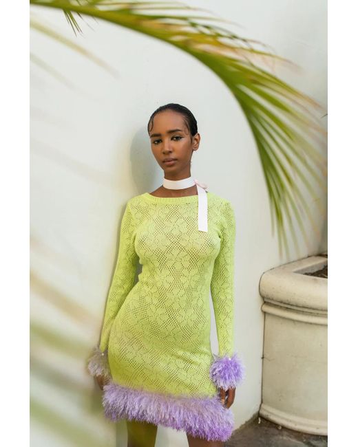 Andreeva Green Tropic Knit Dress With Handmade Details