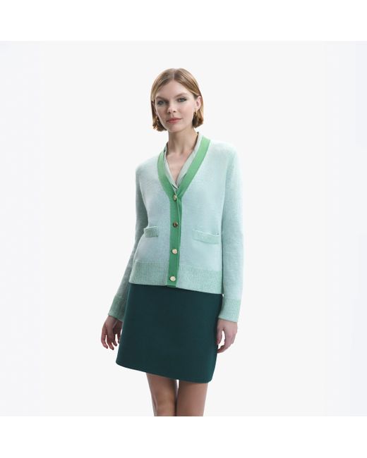 CRUSH Collection Green Double Cashmere Color-Blocked V-Neck Cardigan