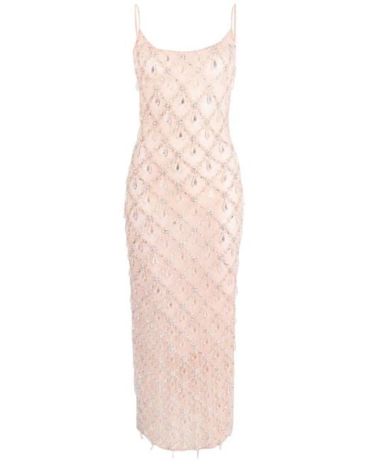 Oceanus Pink Calliope Luxury Crystal Nude Maxi Party Dress