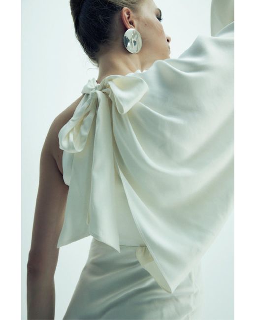 NAZLI CEREN White Emillien Asymmetric Satin Dress