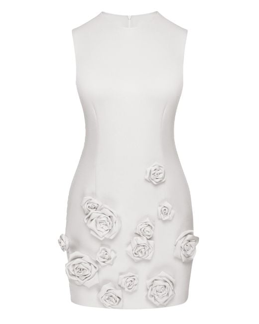 NDS the label White Rose-Appliqué Round Neck Cady Mini Dress