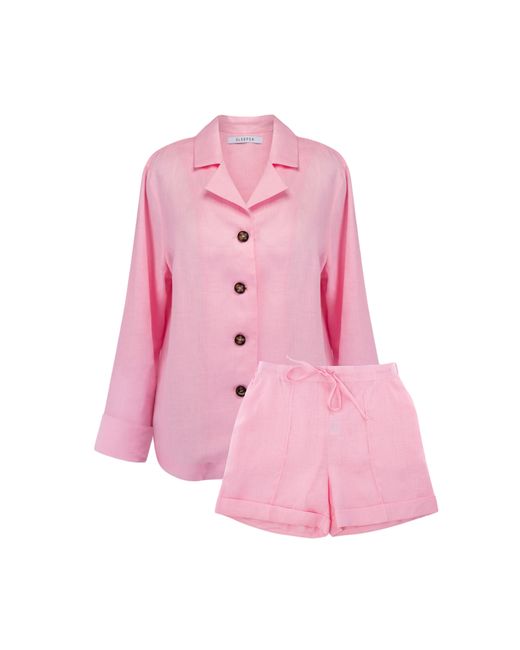 Sleeper Pink Linen Pajama Set With Shorts