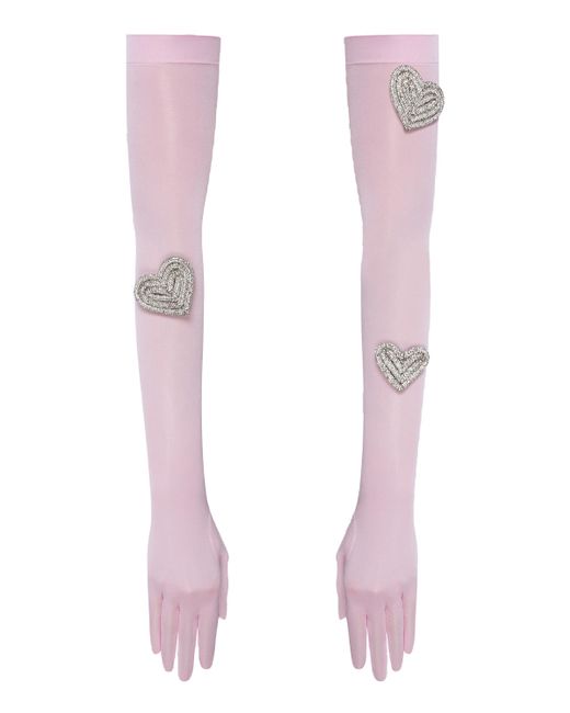 NDS the label Pink Heart-Embellished Opera-Length Gloves
