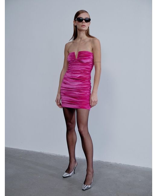 NAZLI CEREN Pink Luce Velvet Mini Dress