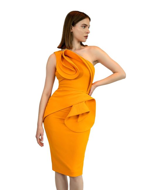 ANITABEL Orange Maya Midi Peplum Dress