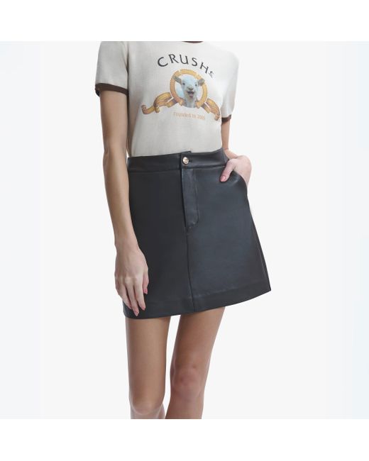 CRUSH Collection Natural Lambskin Leather Skirt With Metal Buttons