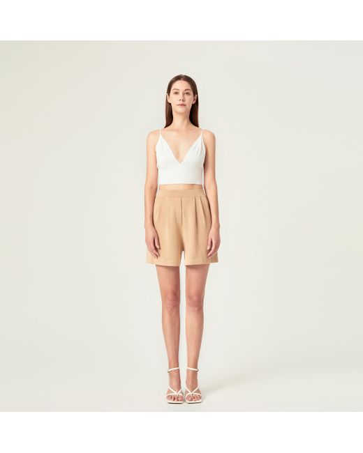 CRUSH Collection Natural Pleated Wide-Leg Shorts