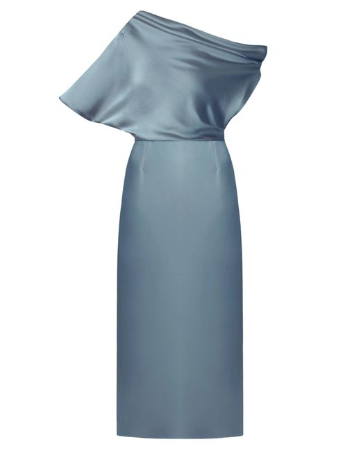 Undress Blue Ilene Satin Asymmetric Midi Evening Dress