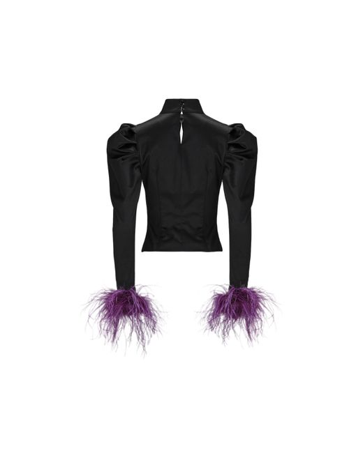 Lita Couture Black Taffeta Blouse With Feathers