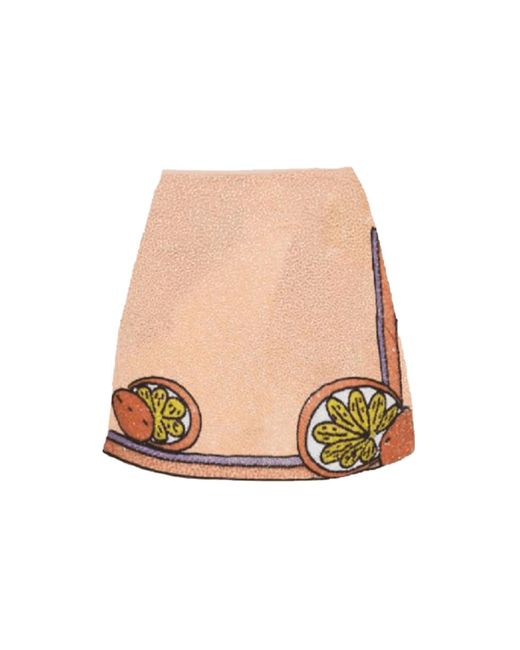 Oceanus Natural Melodie Co-Ord Hand Embroidered Crystal Peach Skirt