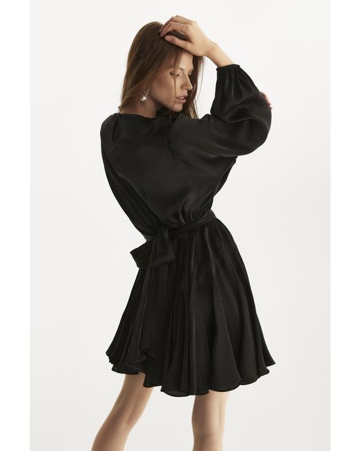 Lita Couture Black Asymmetric Pure-Silk Mini Dress