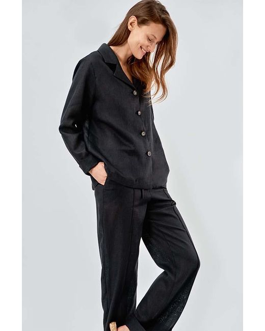 Sleeper Black Linen Pajama Set With