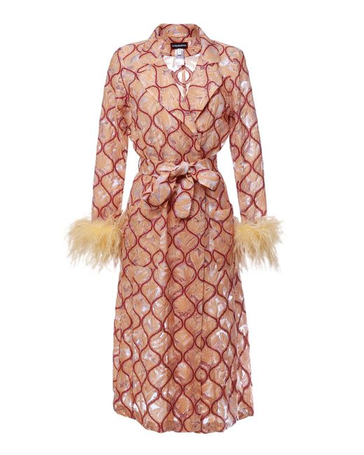 Andreeva Multicolor Peach Coat № 23 With Detachable Feathers Cuffs