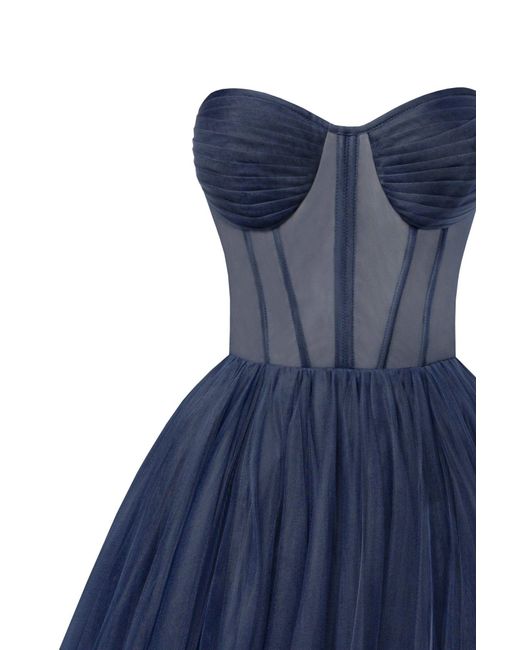 Millà Blue Strapless Puffy Midi Tulle Dress