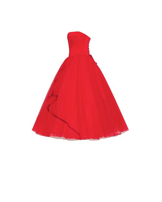 Millà Red Dramatic Organza Dress Adorned With 'Signature And Gloves, Xo Xo