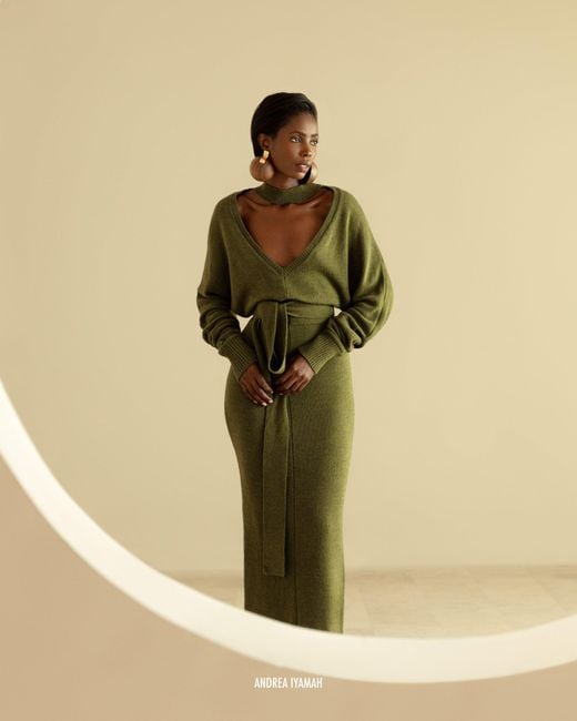 ANDREA IYAMAH Green Mari Jade Knit Dress