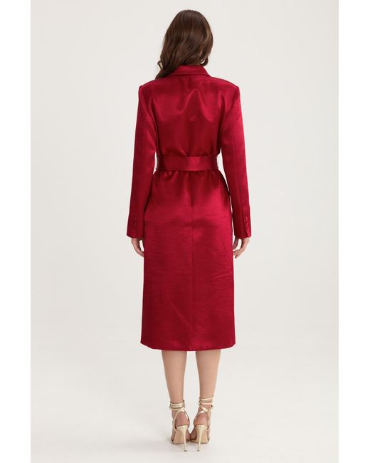 Lita Couture Red Belted Midi Trench Coat