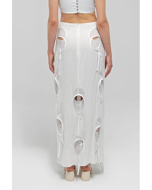 Maet White Olena Circle Cut-Out Midi Skirt