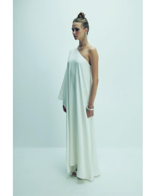 NAZLI CEREN White Venus One-Shoulder Satin Maxi Dress