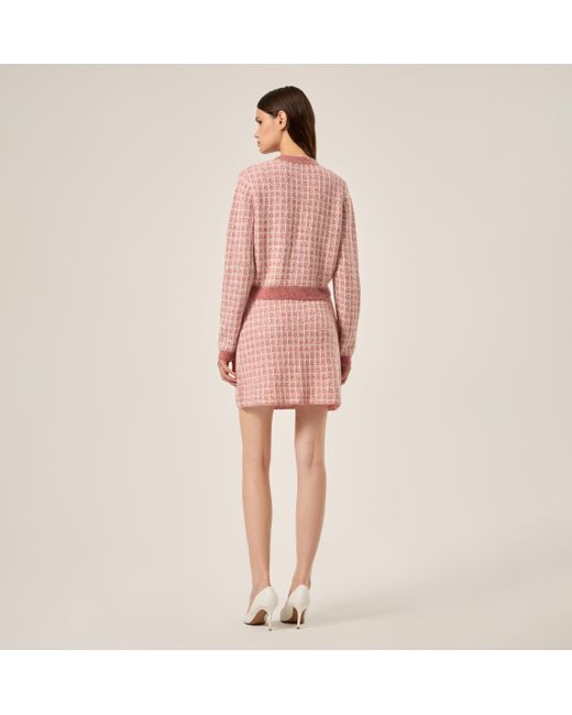 CRUSH Collection Pink Checked Bouclé Tweed V-Neck Cardigan