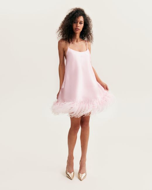 Millà Pink Bohemian Feather-Trimmed Slip Mini Dress, Xo Xo