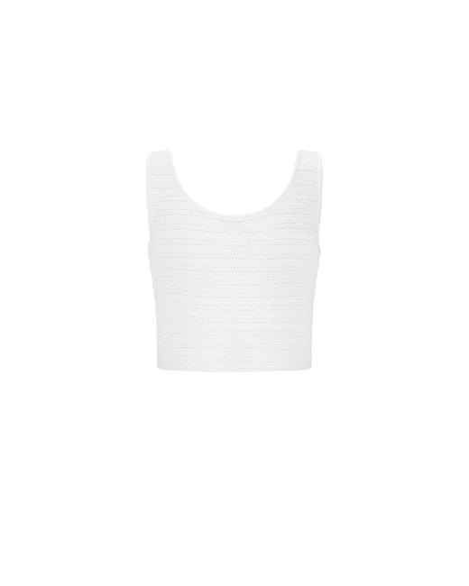 CRUSH Collection White Silk Wool Blend Pointelle-Knit Tank Top