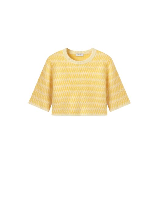 CRUSH Collection Yellow Two-Toned Fluffy Cashmere Crewneck Cropped Top