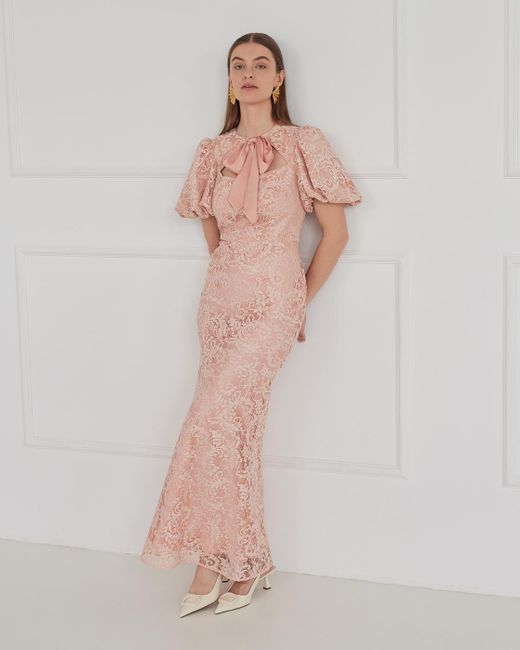 Lily Was Here Pink Elegant Dress Made Of Apricot Lace With A Tied Sash