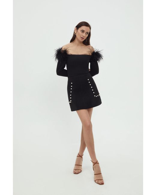 GURANDA Black Buttoned Dress With Feathers
