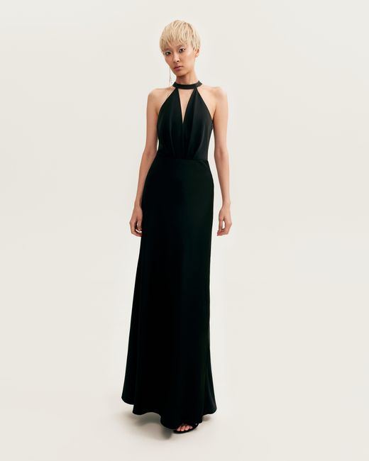 Millà Black Classical Halterneck Satin Maxi Dress, Xo Xo