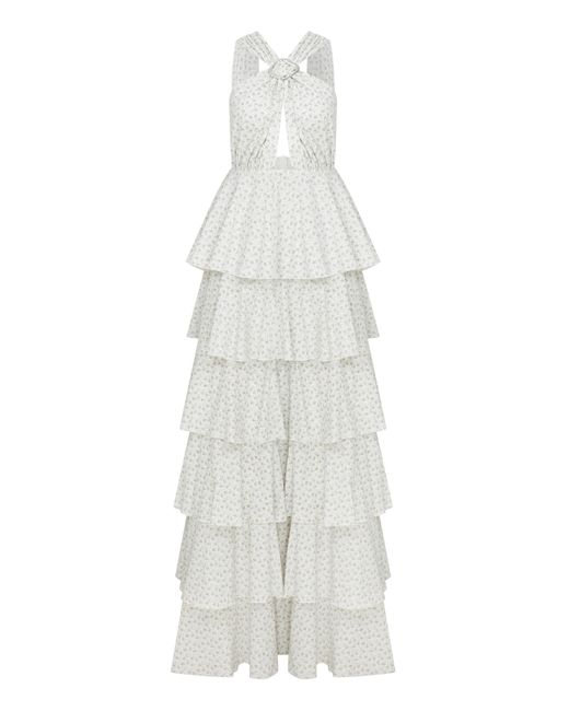 NAZLI CEREN White Laurel Printed Cotton Long Dress