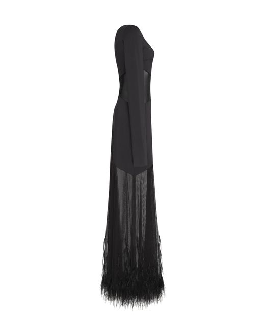 Millà Black One-Shoulder Maxi Dress With Feather-Trimmed Bottom, Xo Xo
