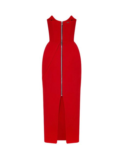 BALYKINA Red Anastasia Matt Silk Midi Dress