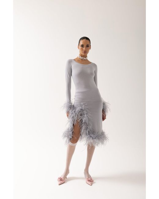 Andreeva Gray Knit Top With Detachable Feather Cuffs