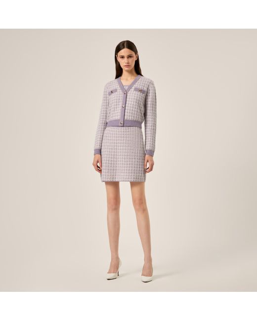CRUSH Collection Pink Checked Bouclé Tweed V-Neck Cardigan