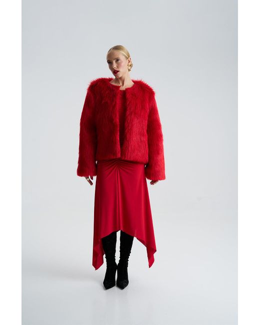 Lora Istanbul Red Lola Faux Fur Short Coat