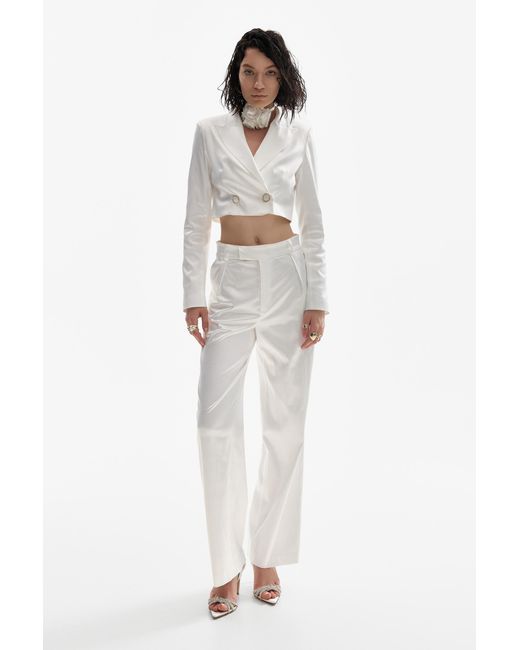 Lita Couture White Cropped Satin Blazer