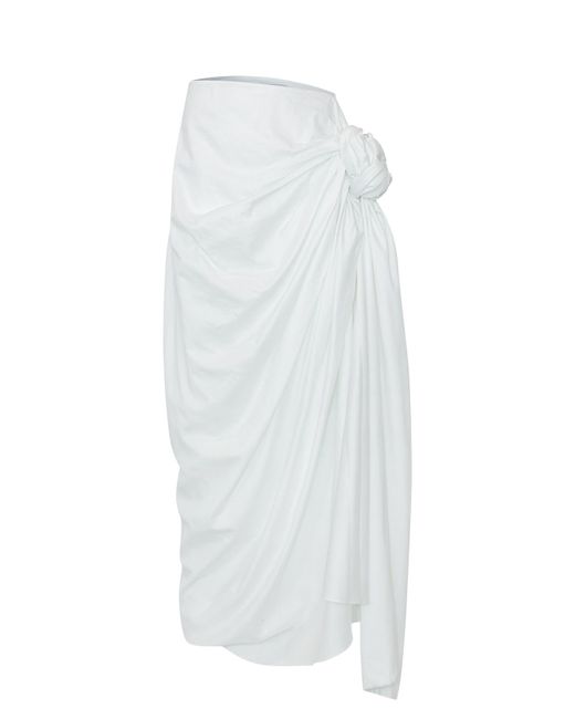Maet White Vera Draped Midi Skirt