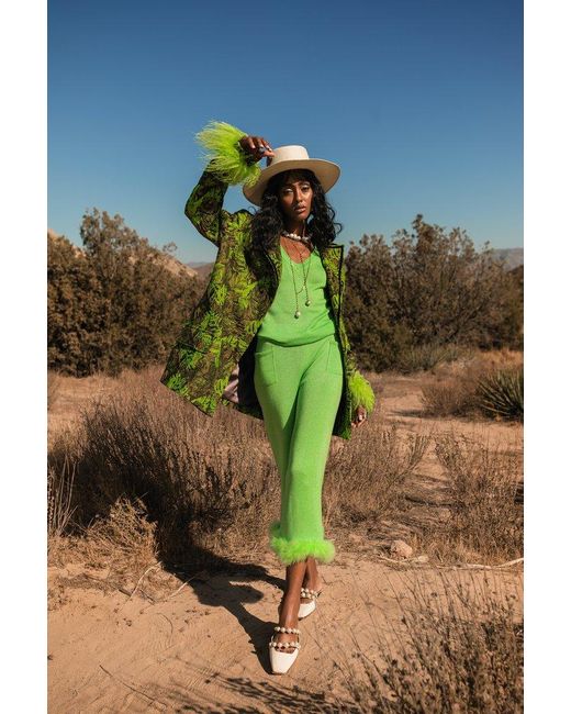 Andreeva Green Mint Knit Pants With Feather Details