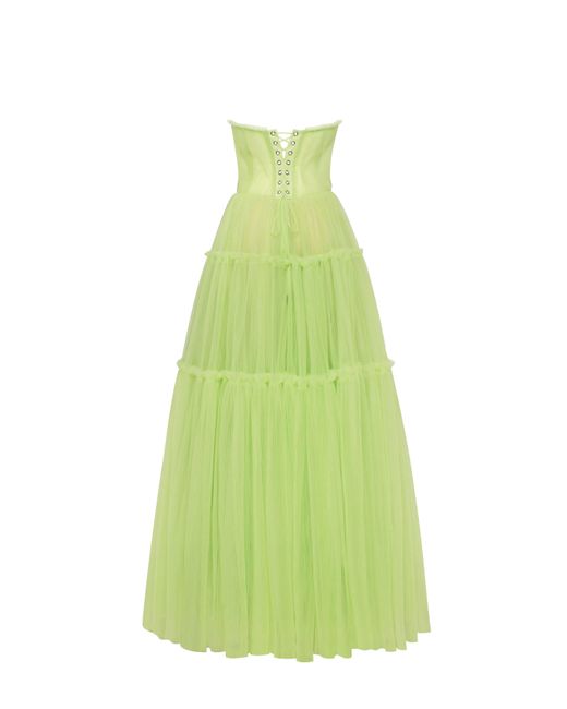 Millà Green Light Tulle Maxi Dress With Ruffled Skirt, Garden Of Eden