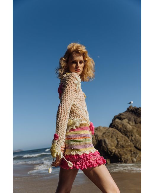 Andreeva Pink Malva Handmade Crochet Mini Skirt