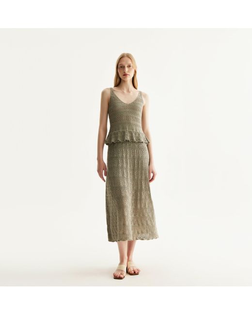CRUSH Collection Gray Linen Sequined Pointelle Dress